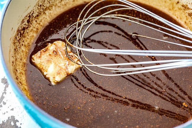 showing how to make apple syrup by melting brown sugar with butter and water