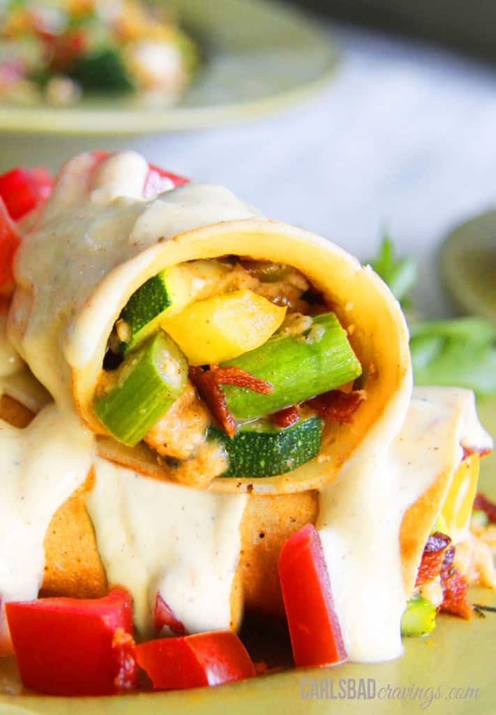 up close of savory crepes with chicken