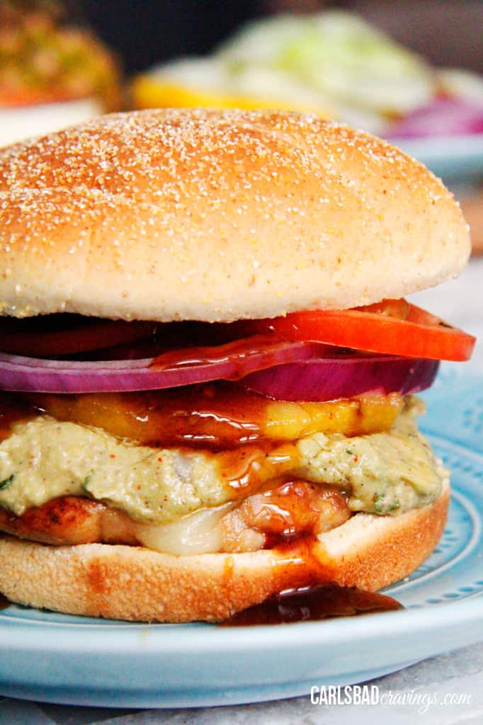 up close of the best Teriyaki Chicken Sandwich with easy teriyaki chicken