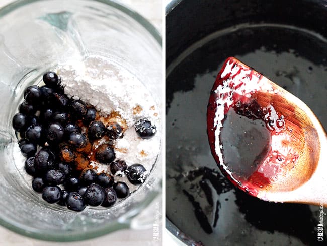 Showing how to make Pumpkin Scones by blending the blueberries into a drizzle.