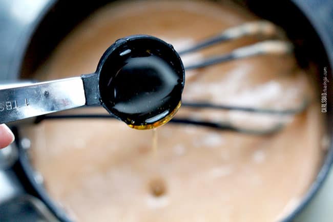 showing how to make chicken cordon bleu sauce by adding honey