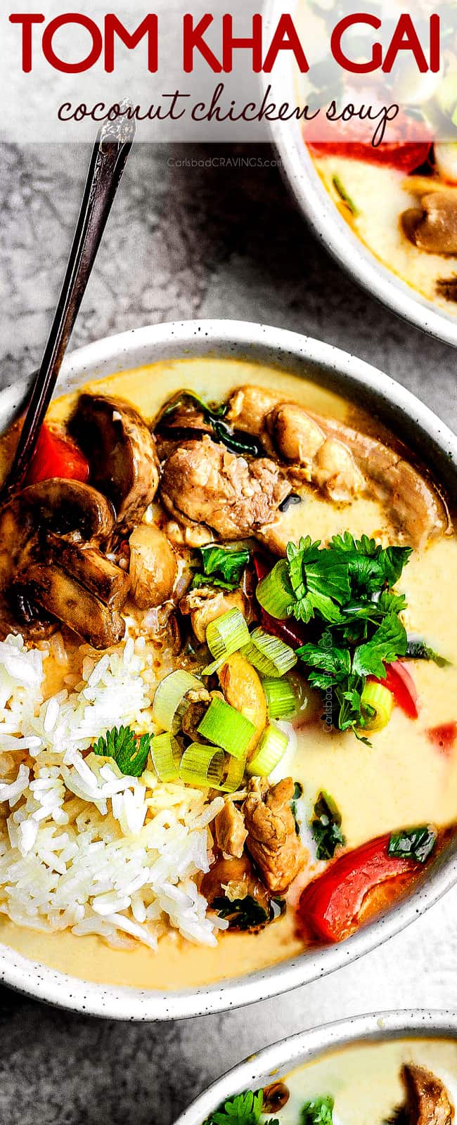Top view of Tom Kha Gai authentic recipe in a bowl
