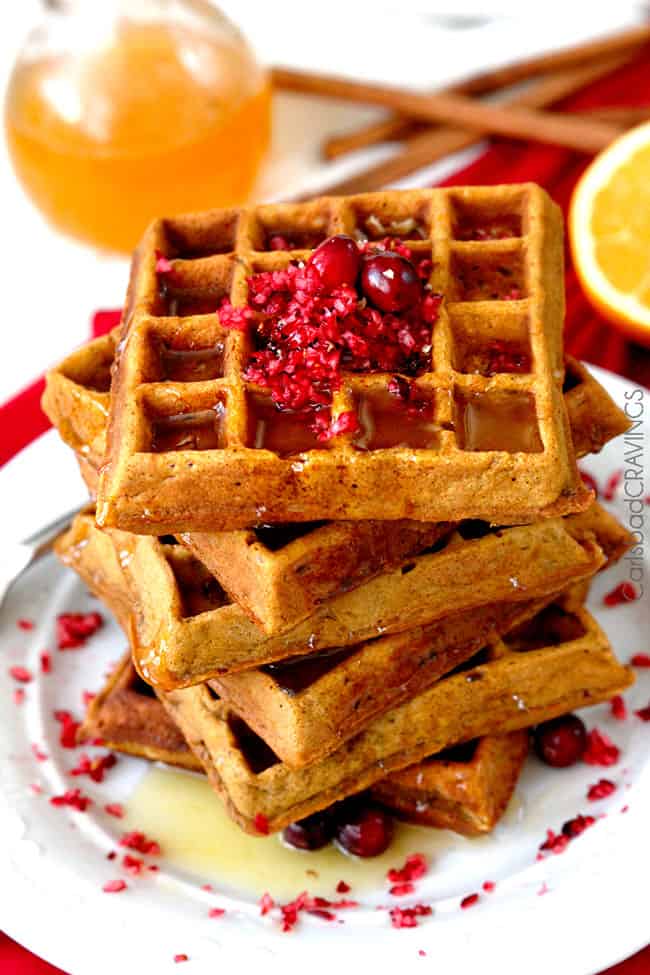 a stack of Belgian Gingerbread Waffles