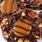 Closeup of four Turtle Cookies.