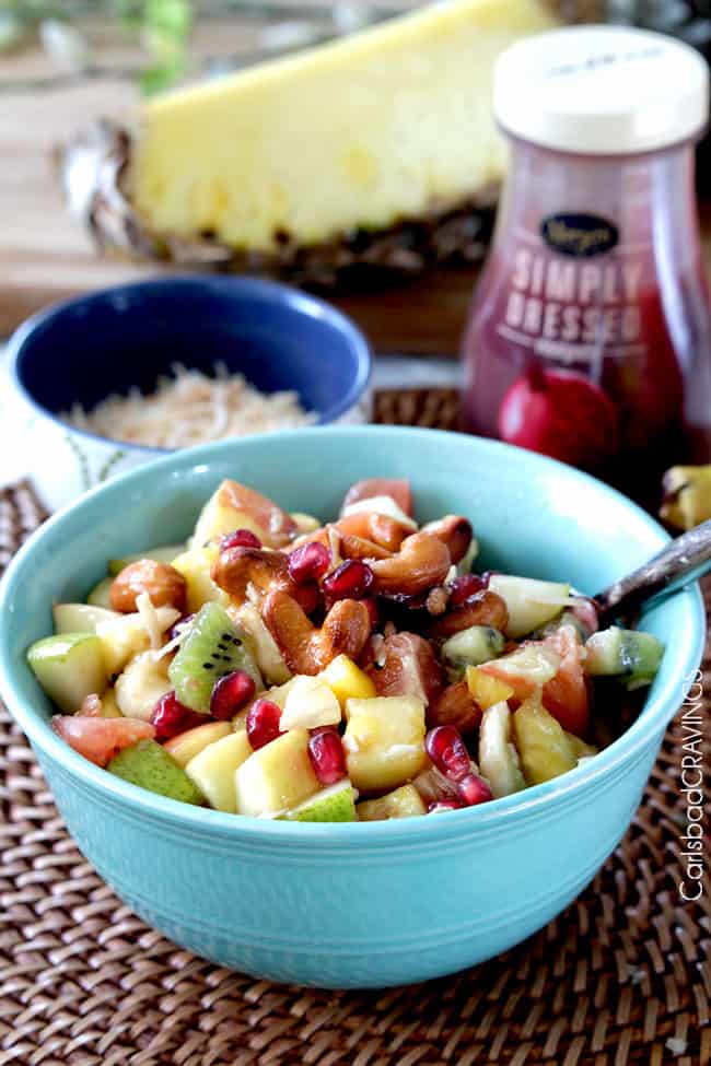 a bowl of tropical fruit salad
