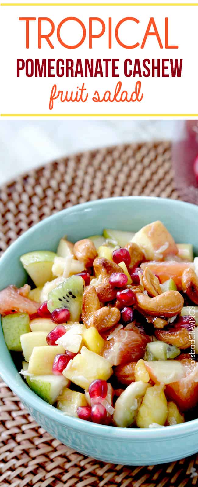 tropical fruit salad with pineapple, mangos, pears, kiwi