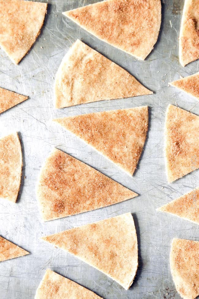 Baked Cinnamon Crisps on a baking sheet.