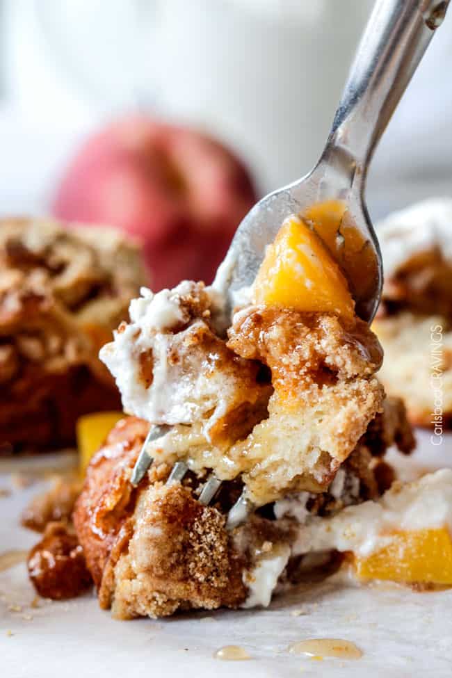 up close of a fork taking a bite of French Toast Muffins