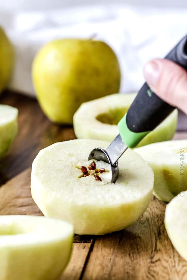 showing how to make apple dumplings by coring the apples