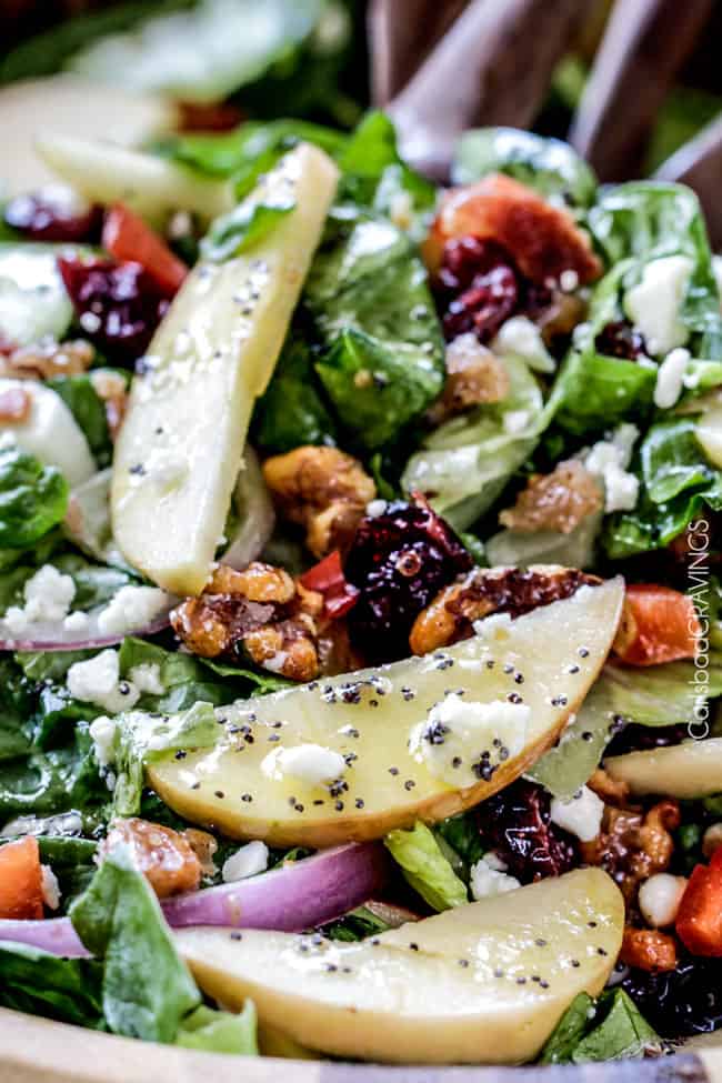 up close of serving Apple Salad recipe with apple vinaigrette
