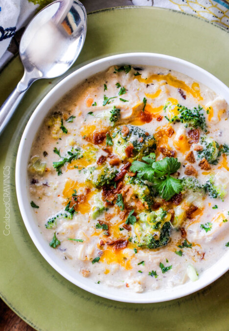 Cheesy Chicken, Broccoli, Wild Rice Soup is your favorite comforting casserole in soup form! Creamy, cheesy, seasoned to perfection and couldn’t be any easier!