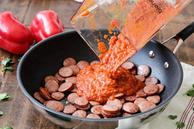 20 Minute One Skillet TexMex Sausage and Rice is quick and delicious and bursting with flavor from the most amazing Creamy Roasted Red Pepper Jalapeno Sauce for a hearty, comforting one pot meal the whole family will love!