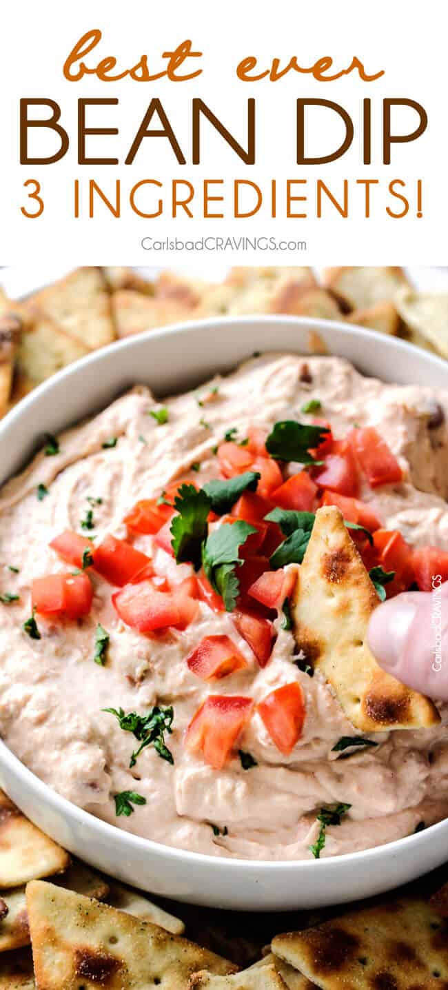 3 Ingredient Best EVER Bean Dip is the easiest and tastiest bean dip you will ever make! you need this in your party back pocket!