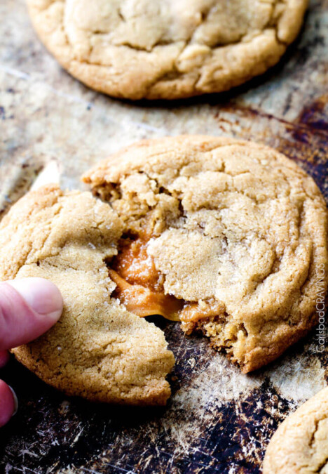 Caramel Stuffed Brown Sugar Cookies are incredibly soft and chewy and infused with brown butter! Best cookies EVER! and no chill time!