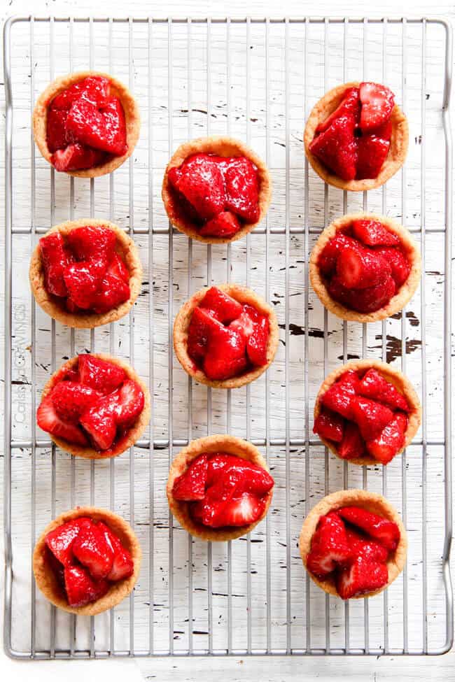 Top view showing how to make Mini Strawberry Pies with Sugar Cookie Crust.