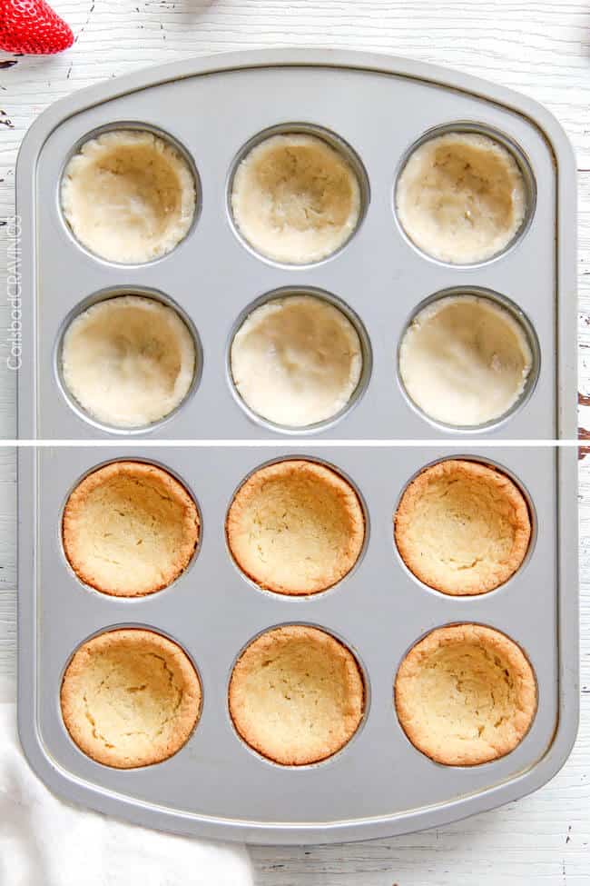 Showing how to make Mini Strawberry Pies with Sugar Cookie Crust by preparing the bakes cookie crust.