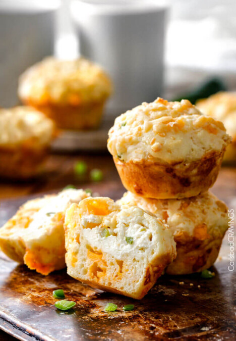 I LOVE these Jalapeno Popper Cheese Muffins! they are super moist with an intense cheesy flavor and a cream cheese jalapeno center with the perfect hint of spice. I bring them to all my potlucks and BBQs and are always a huge hit!