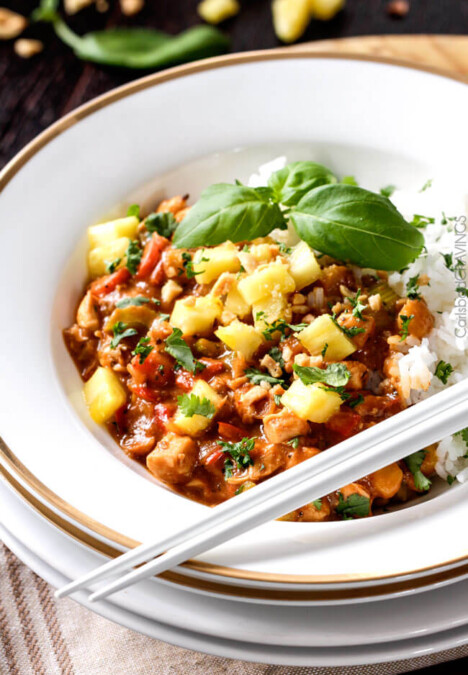 30 Minute Pineapple Red Curry Chicken Stir Fry - I am in LOVE with this stir fry! The sweet and tangy sauce with pineapple is absolutely incredible. I seriously was licking my plate! and don't forget the peanuts!