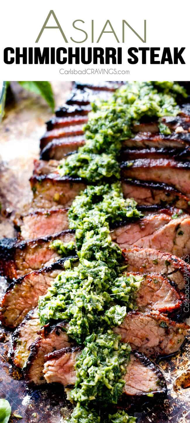 Grilled Asian Steak with Chimichurri - this marinade is hands down the best steak marinade I have ever tried - SO flavorful for a crazy juicy, tender, amazing steak!