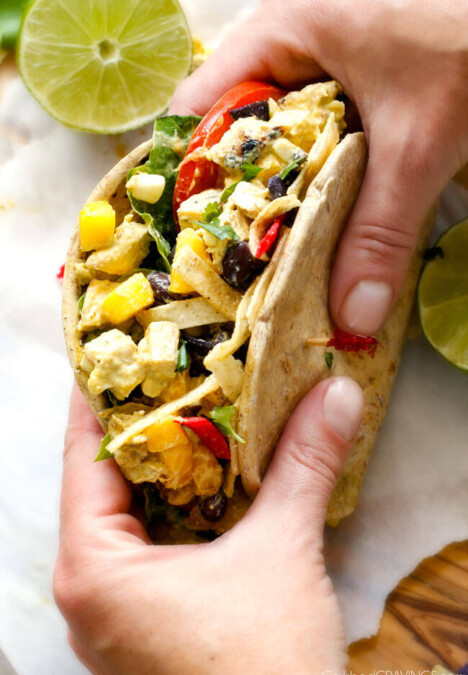 These Avocado Chicken Salad Sandwiches are my favorite way to use leftover chicken! They are super easy, creamy, flavorful, refreshing and I love the Mexican spices and crunch of tortilla strips!