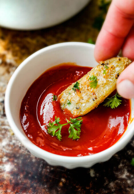 Easy baked Parmesan Fingerling Potato Fries with a crispy exterior and creamy buttery interior make the perfect appetizer, snack or side you won't be able to stop munching!
