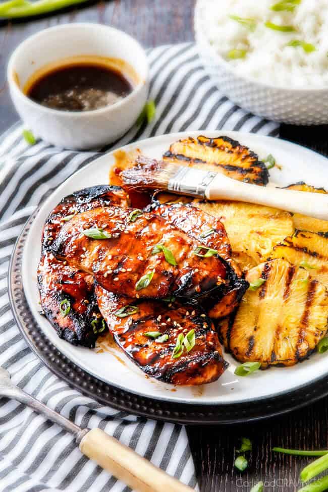 5 Minute prep Easy Teriyaki Chicken infused with Sweet Chili Sauce for added depth of flavor and YUM! The marinade doubles as the sauce for an easy family favorite that tastes better than takeout! My family loves this with rice and stir fried veggies and I love it on salad or in wraps!