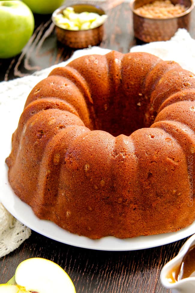 plain apple pound cake on a white plate.