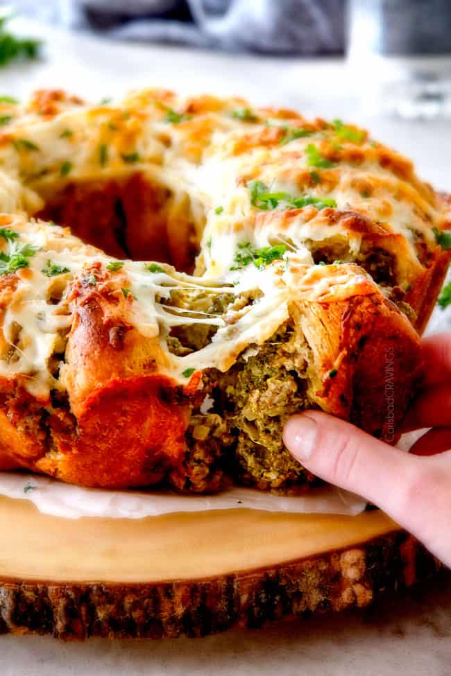 Pull apart Cheesy Sausage Pesto Ring.