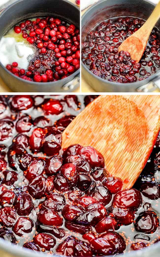 Showing how to make cranberry filling for cranberry cake.