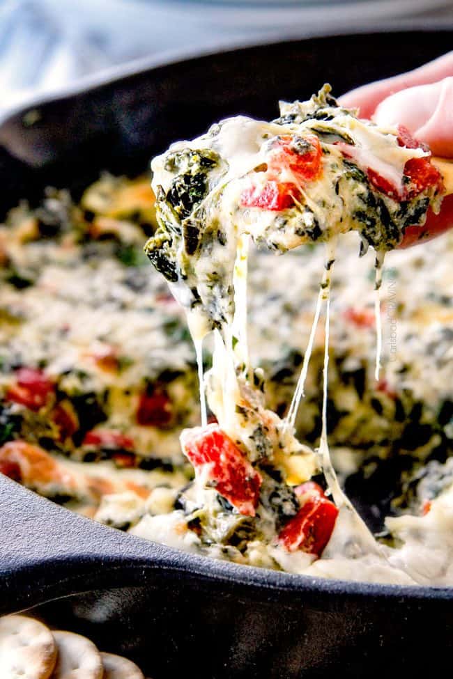 Brie Spinach Dip - my friends could not get over this appetizer! Its your favorite spinach dip made even more delicious with BRIE! Creamy, cheesy and so addicting!