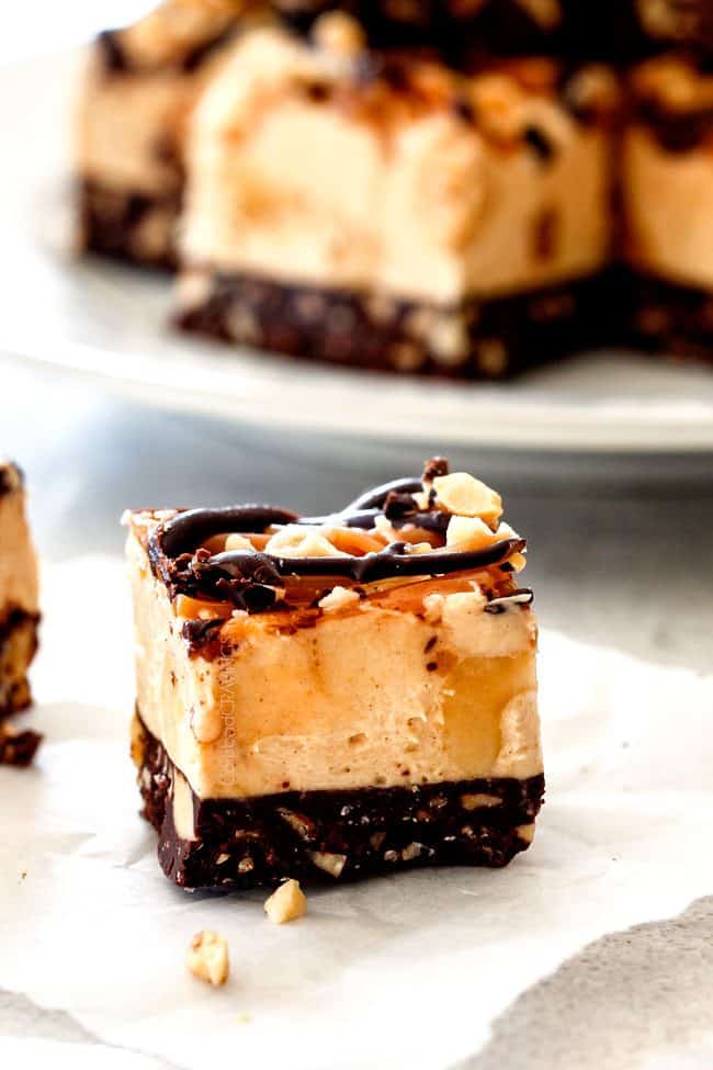 A single Chocolate Caramel Peanut Butter Fudge.