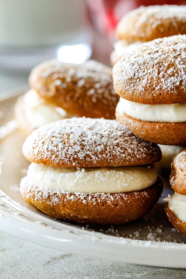 up close of Gingerbread Whoopie Pies with filling