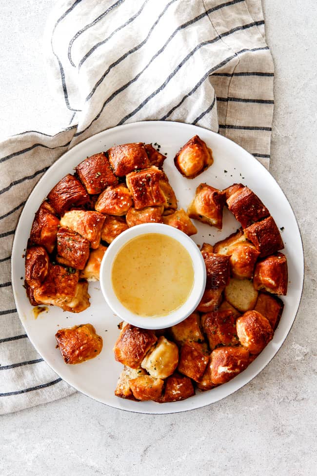 top view of half eaten monkey bread recipe from scratch