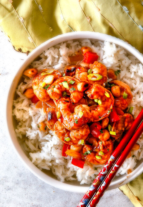 This easy, healthy, Kung Pao Shrimp tastes better than takeout and is on your table in less than 30 minutes! I was licking my plate of the savory spicy sauce!