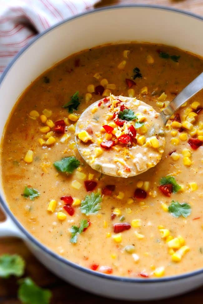 30 Minute LIGHTENED UP Mexican Chicken Corn Chowder is one of my family's favorite soups ever! Its cheesy, creamy (without any heavy cream!), comforting and the layers of flavors are out of this world!