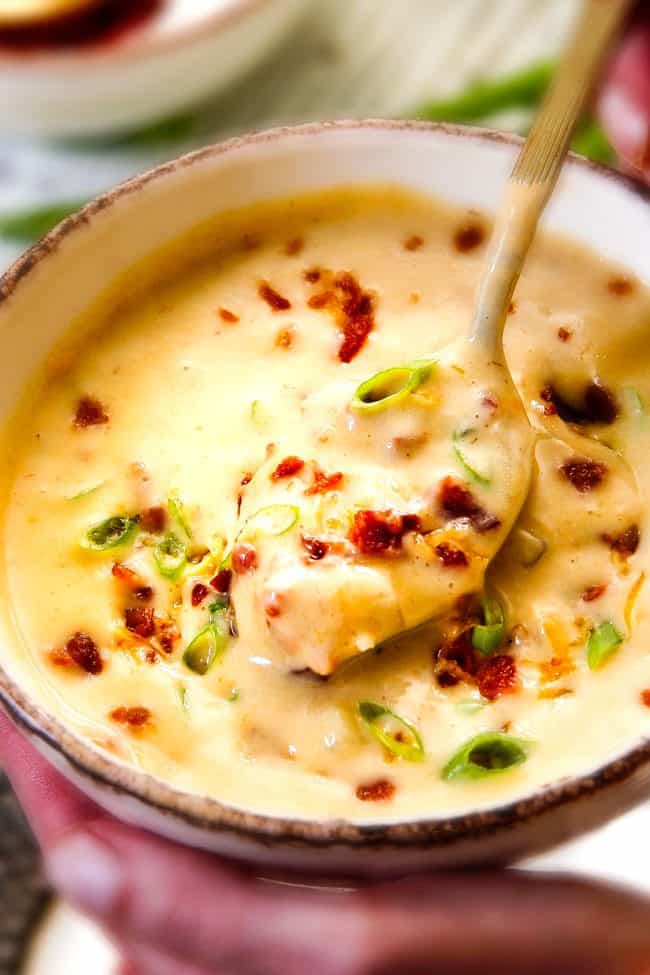 This Skinny Slow Cooker Potato Soup is unbelievably creamy, super flavorful and absolutely the best I've ever tried! and its super easy in the crock pot!