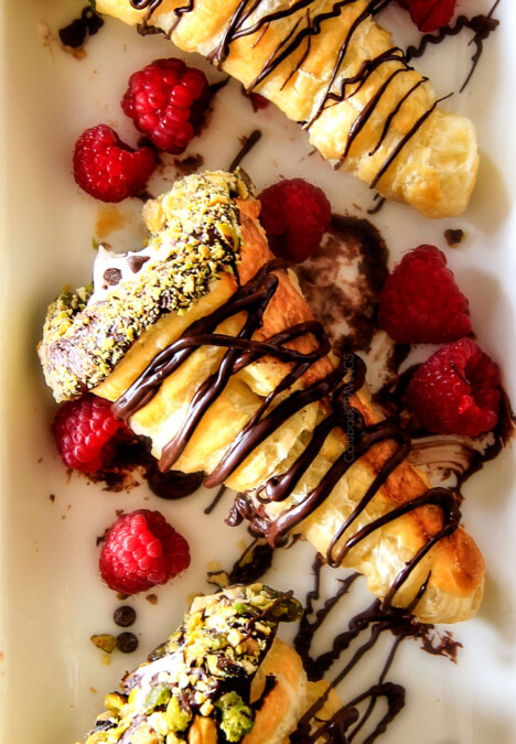 Wonderfully EASY Puff Pastry Cannoli Cones stuffed with dreamy authentic cannoli filling are super impressive yet hardly any effort! Make ahead for your next party!