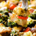 Sheet Pan Parmesan Pesto Chicken, Potatoes, Broccoli and Carrots bursting with flavor and SO EASY!! practically one pan prep making this ideal weeknight meal!