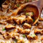 Ridiculously tender, Homemade Slow Cooker Beef Tips and Gravy (without any “cream of” anything!) is richly satisfying, comforting and flavorful and the perfect make ahead meal for busy weeknights! I also love serving it for special occasions or holidays because it is so easy, make ahead and super easy to double or triple the recipe!