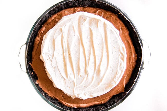 process shot showing how to make a mud pie with oreo crust