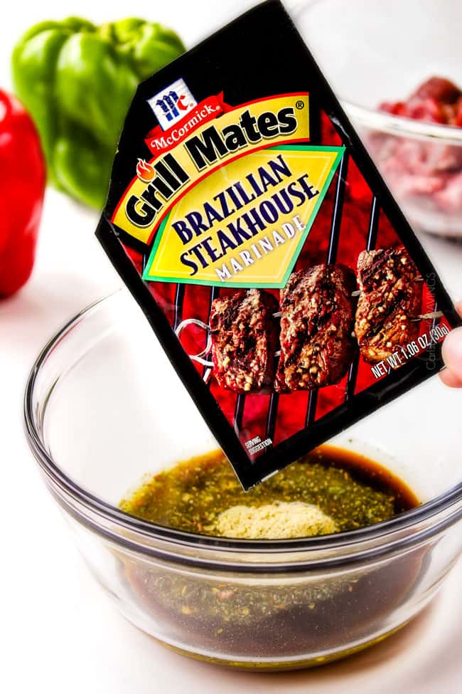 Showing how to make Brazilian Steak Kabobs with McCormick Grill Mates Brazilian Steakhouse marinade.