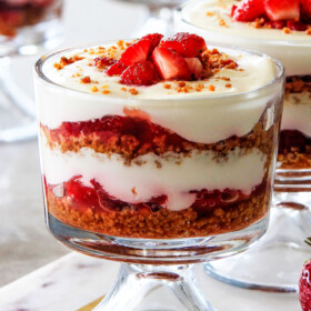 You won't believe how easy these NO BAKE Strawberry Cheesecake Parfaits are - and they taste are even more delicious than they look! All the fresh and creamy taste of strawberry cheesecake without all the hassle!