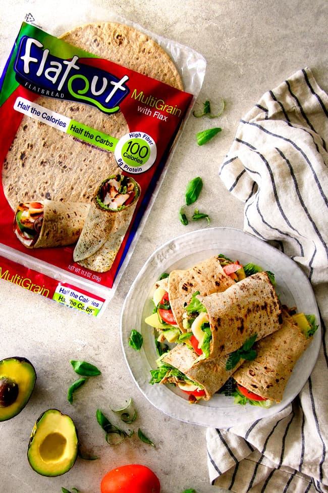 15 MINUTE Avocado Caprese Chicken Wraps - I am completely addicted to these wraps and they are totally easy and healthy! they are loaded with the most amazing balsamic chicken, juicy tomatoes, milky mozzarella, creamy avocadoes, crunchy romaine, fresh basil and crispy bacon all wrapped in a soft flatbread. seriously, to die for!