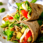 15 MINUTE Avocado Caprese Chicken Wraps  - I am completely addicted to these wraps and they are totally easy and healthy! they are loaded with the most amazing balsamic chicken, juicy tomatoes, milky mozzarella, creamy avocadoes, crunchy romaine, fresh basil and crispy bacon all wrapped in a soft flatbread.  seriously, to die for! 