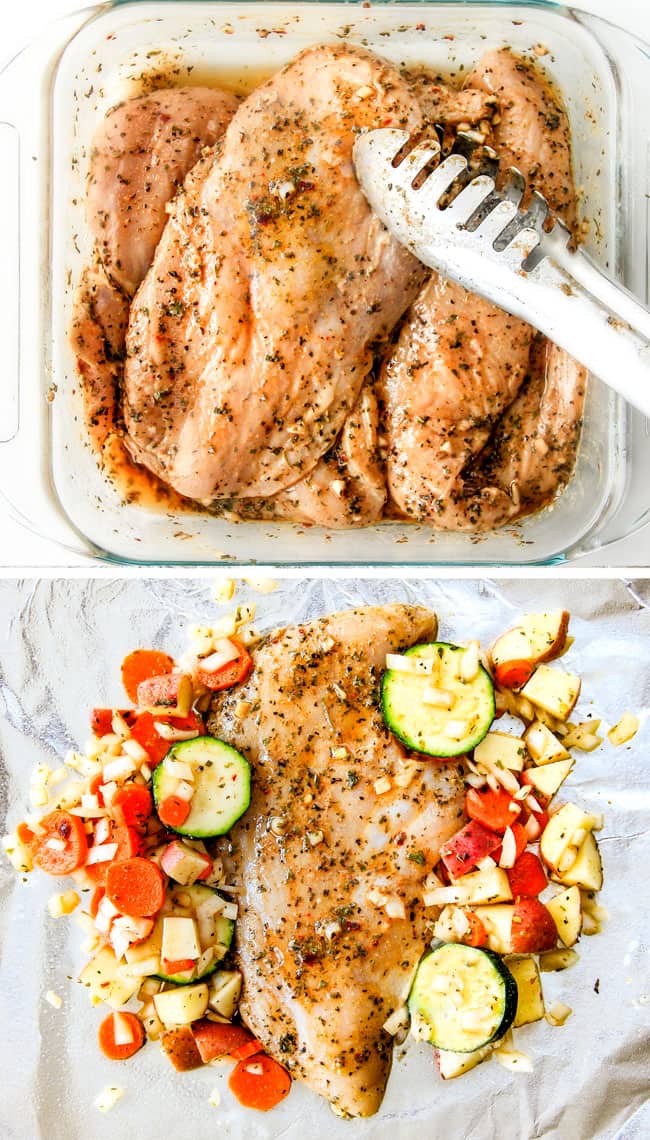 Baked or Grilled Italian Mozzarella Chicken Foil Packets are bursting with astonishingly juicy, flavorful chicken and tender, seasoned Potatoes, Carrots and Zucchini all smothered with Mozzarella Cheese! These foil packets are meal-in-one that are quick to throw together and even quicker to clean up!