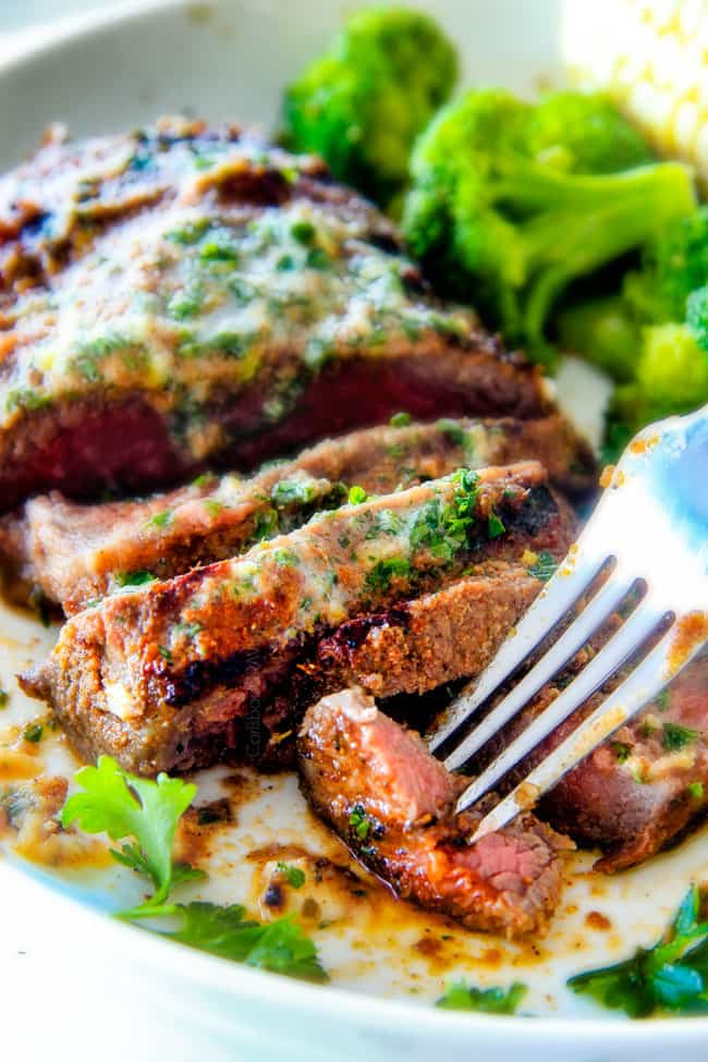 Spice Rubbed Steaks with Herb Butter (grill or pan seared) with a caramelized seasoned crust and the most amazing rich and bright Herb Butter with STEP BY STEP instructions, tips and tricks! This easy Steak Spice Rub alone is out of this world!