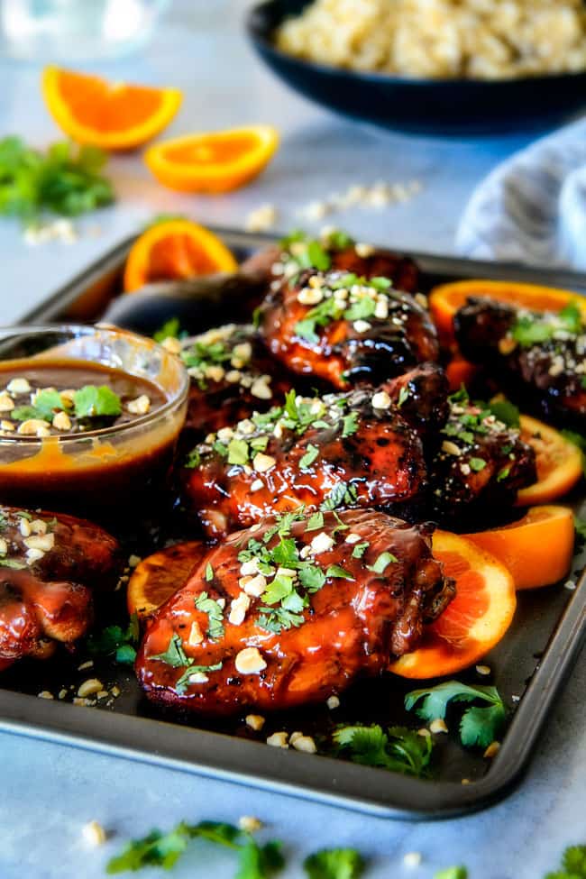 this Thai Orange Peanut Chicken (Grilled or Baked) is phenomenal! Its one of my favorite sweet, tangy savory chicken recipes ever! the chicken is soooooo juicy and the sauce is out of this world!