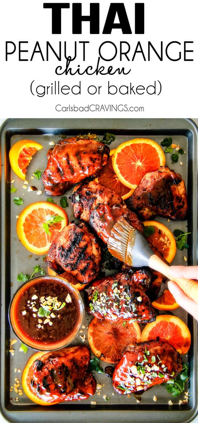 this Thai Orange Peanut Chicken (Grilled or Baked) is phenomenal! Its one of my favorite sweet, tangy savory chicken recipes ever! the chicken is soooooo juicy and the sauce is out of this world!