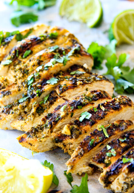 Easy, juicy, flavorful Cilantro Lime Chicken seeping with flavor is a meal in itself or instantly transforms salads, tacos, burritos, wraps, etc into the most epic meal EVER! I love having this chicken on hand!