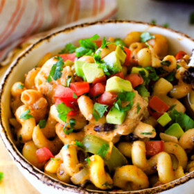 Lighter ONE POT Chicken Fajita Pasta has only minutes of hands-on cooking time! Its smothered in cheesy, creamy salsa infused sauce bursting with your favorite fajita spiced chicken, onions and peppers! The pasta cooks right IN the sauce for simple prep, minimal cleanup, and extra flavooooor!